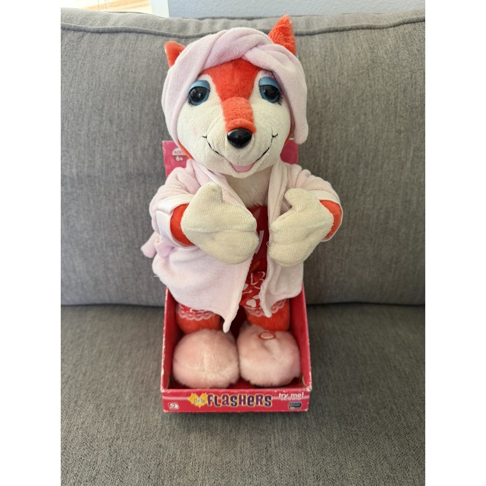 Vintage NOS 2005 Gemmy Animated Fox Flasher Flirty Foxy Musical Pink Robe New